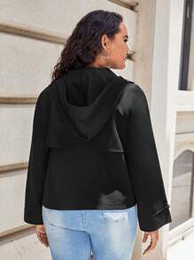 SHEIN LUNE Plus Lapel Neck Flare Sleeve Jacket - Black - View 2