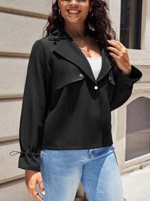SHEIN LUNE Plus Lapel Neck Flare Sleeve Jacket - Black - View 4