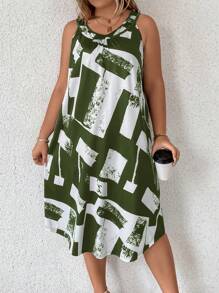 EMERY ROSE 夏季加大全印花背心裙 - 綠色 - 查看 1
