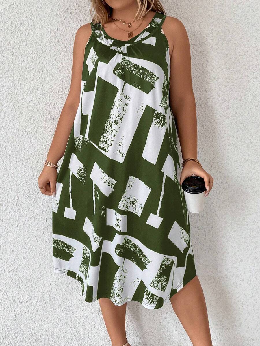 EMERY ROSE 夏季加大全印花背心裙 - 綠色 - 查看 1
