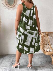 EMERY ROSE 夏季加大全印花背心裙 - 綠色 - 查看 2