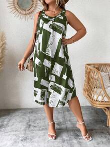 EMERY ROSE 夏季加大全印花背心裙 - 綠色 - 查看 3