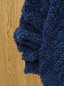 SHEIN Tween Boy Letter Embroidery Kangaroo Pocket Teddy Sweatshirt - Navy Blue - View 4