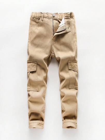 SHEIN Explorewe Tween Boy Versatile Personalized Campus Fashion Sports Buttoned Side Jeans,Holiday,Summer,Travel Summer Holiday