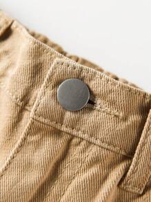 SHEIN Explorewe 青少年男孩百搭个性校园时尚运动侧边纽扣牛仔裤，适合假日、夏季、旅行等各种场合。 - 卡其色 - 查看 3