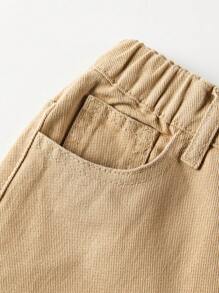 SHEIN Explorewe 青少年男孩百搭个性校园时尚运动侧边纽扣牛仔裤，适合假日、夏季、旅行等各种场合。 - 卡其色 - 查看 4