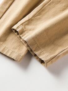 SHEIN Explorewe 青少年男孩百搭个性校园时尚运动侧边纽扣牛仔裤，适合假日、夏季、旅行等各种场合。 - 卡其色 - 查看 7