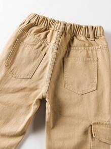 SHEIN Explorewe 青少年男孩百搭个性校园时尚运动侧边纽扣牛仔裤，适合假日、夏季、旅行等各种场合。 - 卡其色 - 查看 8