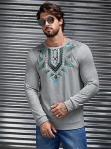 GENTILAND Men Geo Print Sweatshirt - Grey - View 3