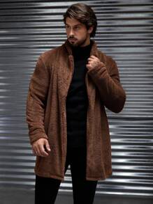 GENTILAND 男士西裝領開門襟絨毛外套 - 咖啡棕 - 查看 3