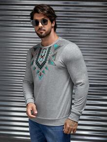 GENTILAND Men Geo Print Sweatshirt - Grey - View 5