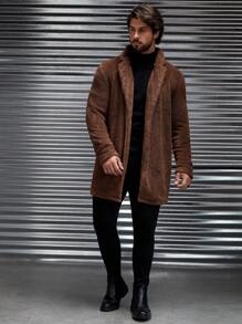 GENTILAND 男士西裝領開門襟絨毛外套 - 咖啡棕 - 查看 4