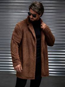 GENTILAND 男士西裝領開門襟絨毛外套 - 咖啡棕 - 查看 5