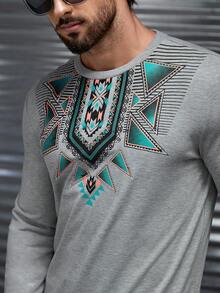 GENTILAND Men Geo Print Sweatshirt - Grey - View 6