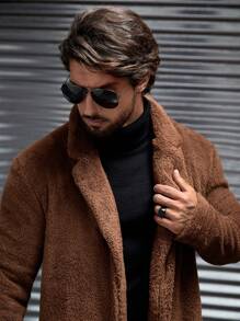 GENTILAND 男士西裝領開門襟絨毛外套 - 咖啡棕 - 查看 6