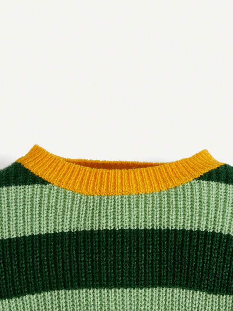 Baby Boys' Round Neck Casual Striped Sweater With Pullover Design, Long Sleeve
