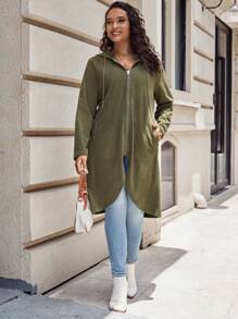 SHEIN LUNE Hơn Túi nghiêng Áo trùm đầu - xanh quân đội - Xem 3