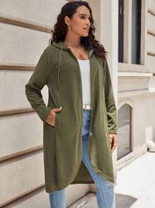 SHEIN LUNE Hơn Túi nghiêng Áo trùm đầu - xanh quân đội - Xem 4