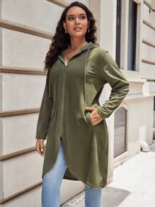 SHEIN LUNE Hơn Túi nghiêng Áo trùm đầu - xanh quân đội - Xem 5