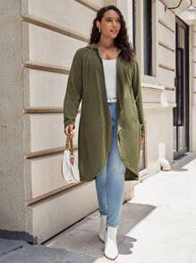 SHEIN LUNE Hơn Túi nghiêng Áo trùm đầu - xanh quân đội - Xem 6