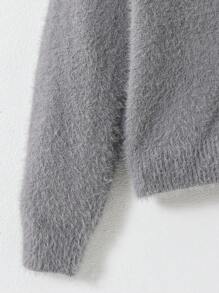 SHEIN Tween Girl Two Tone Drop Shoulder Fuzzy Cardigan - Multicolor - View 4