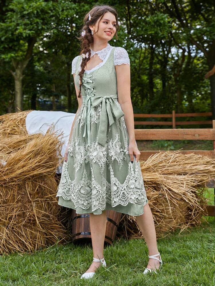 Floral Print Lace Up Front Dress Without Blouse