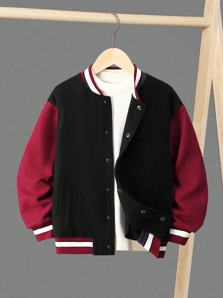 Tween Boy Hamburger & Slogan Graphic Varsity Jacket Without Tee