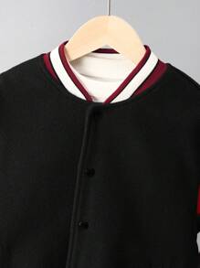 SHEIN Tween Boy Hamburger & Slogan Graphic Varsity Jacket Without Tee - Multicolor - View 5