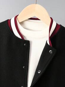 SHEIN Tween Boy Hamburger & Slogan Graphic Varsity Jacket Without Tee - Multicolor - View 6