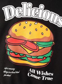 SHEIN Tween Boy Hamburger & Slogan Graphic Varsity Jacket Without Tee - Multicolor - View 7