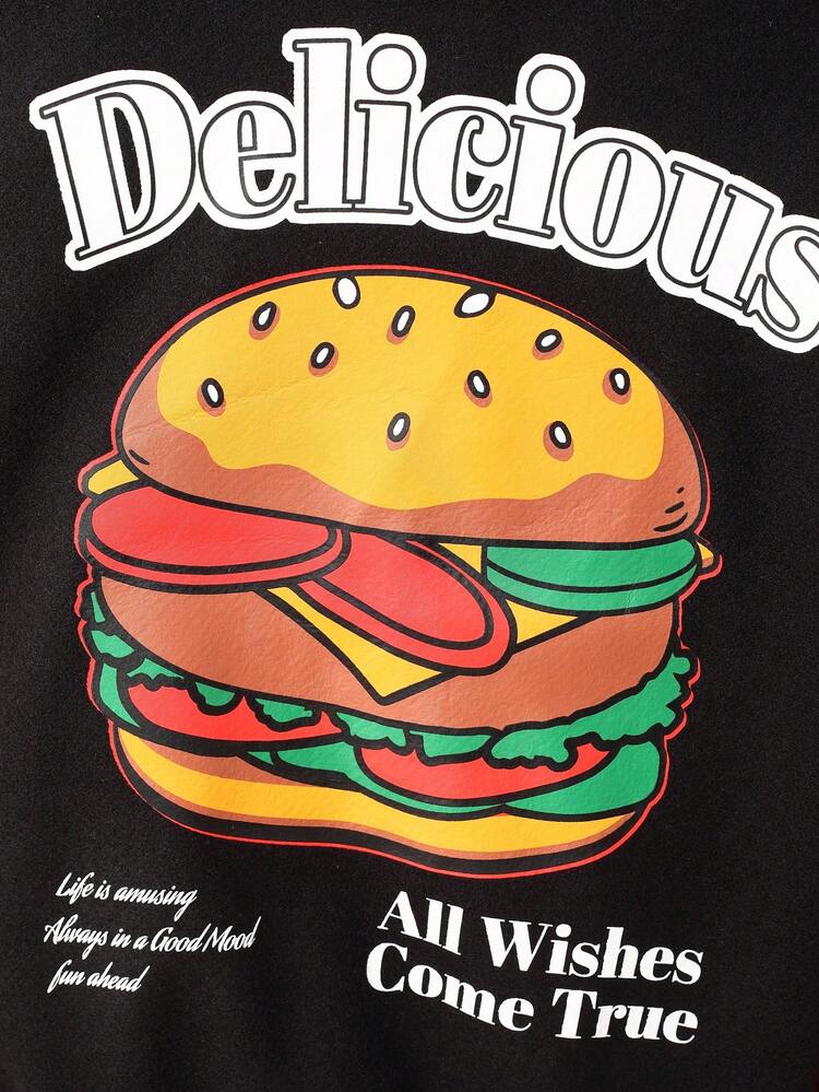 Tween Boy Hamburger & Slogan Graphic Varsity Jacket Without Tee