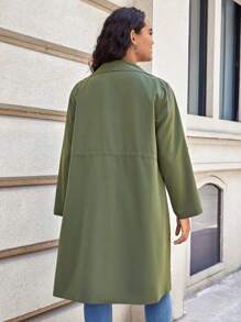 SHEIN LUNE Plus Waterfall Collar Roll Tab Sleeve Drawstring Waist Trench Coat - Army Green - View 2