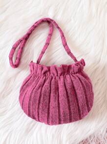 女嬰小高領泡泡袖洋裝附包 - 粉色 - 查看 3