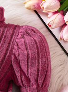 女嬰小高領泡泡袖洋裝附包 - 粉色 - 查看 5