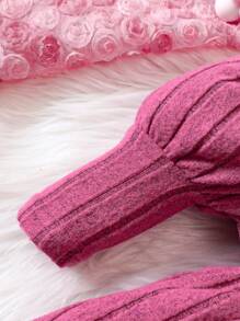 女嬰小高領泡泡袖洋裝附包 - 粉色 - 查看 6