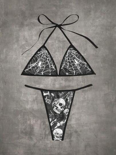 Grunge Punk Set lingerie con stampa teschi