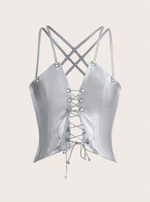 SHEINNeu 前繫帶吊帶上衣 - 銀色 - 查看 1