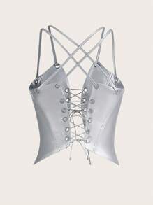 SHEINNeu 前繫帶吊帶上衣 - 銀色 - 查看 2