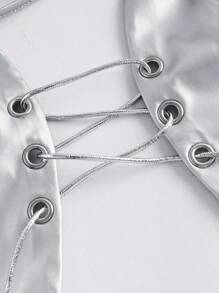 SHEINNeu 前繫帶吊帶上衣 - 銀色 - 查看 3
