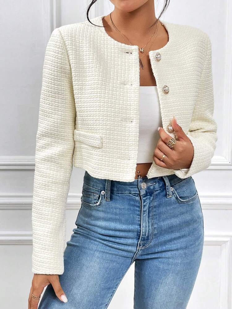 Solid Button Front Overcoat In Fall/Winter