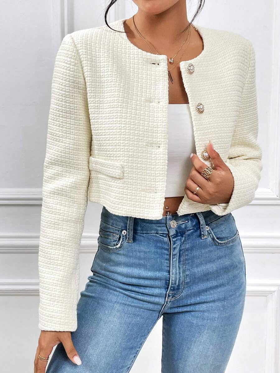 Firerie Abrigo con botones delanteros sólidos para otoño/invierno - Beis - Ver 1