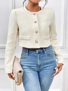 Firerie Abrigo con botones delanteros sólidos para otoño/invierno - Beis - Ver 3