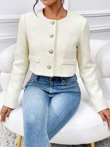 Firerie Abrigo con botones delanteros sólidos para otoño/invierno - Beis - Ver 5