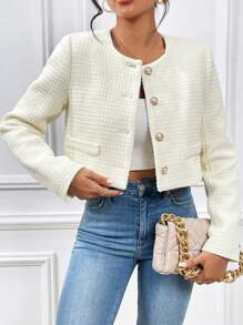 Firerie Abrigo con botones delanteros sólidos para otoño/invierno - Beis - Ver 6