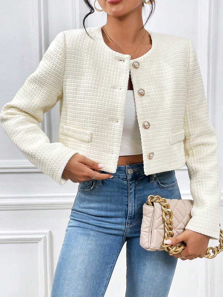 Solid Button Front Overcoat In Fall/Winter