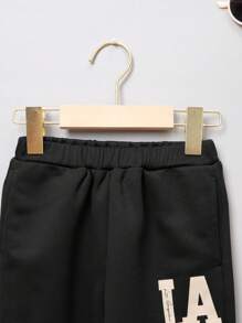 SHEIN Young Boy Letter Graphic Colorblock Bomber Jacket & Sweatpants Without Tee - Black - View 3