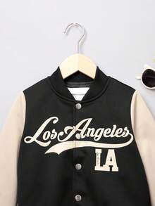 SHEIN Young Boy Letter Graphic Colorblock Bomber Jacket & Sweatpants Without Tee - Black - View 10