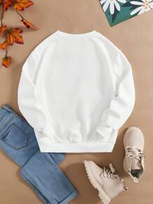 女大童人像圖案加絨內裏運動衫 - 白色 - 查看 2