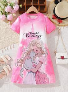 SHEIN Tween Girl Figure & Letter Graphic Tee Dress