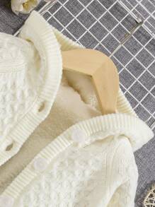 SHEIN 年輕女孩雙口袋插肩袖連帽保暖襯裡開衫